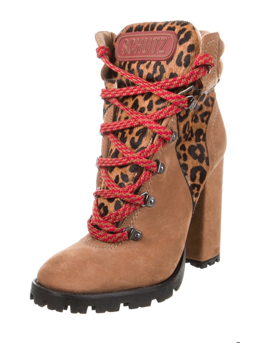 SCHUTZ Leopard Print Lace-Up Heeled Combat Boots | Size 9 (39)